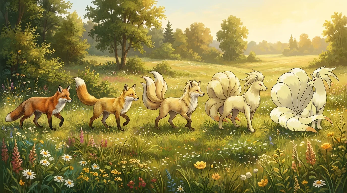 A red fox turning into Ninetales