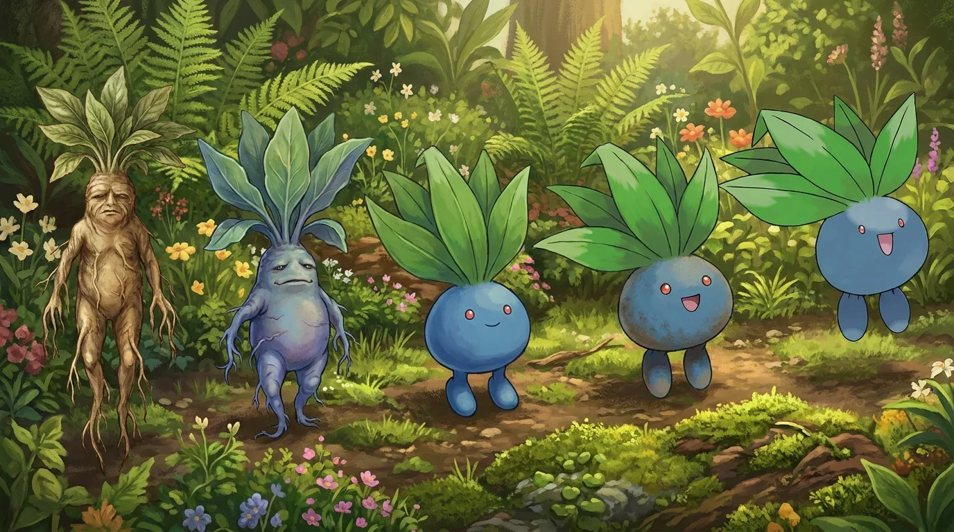 A mandrake root turning into Oddish