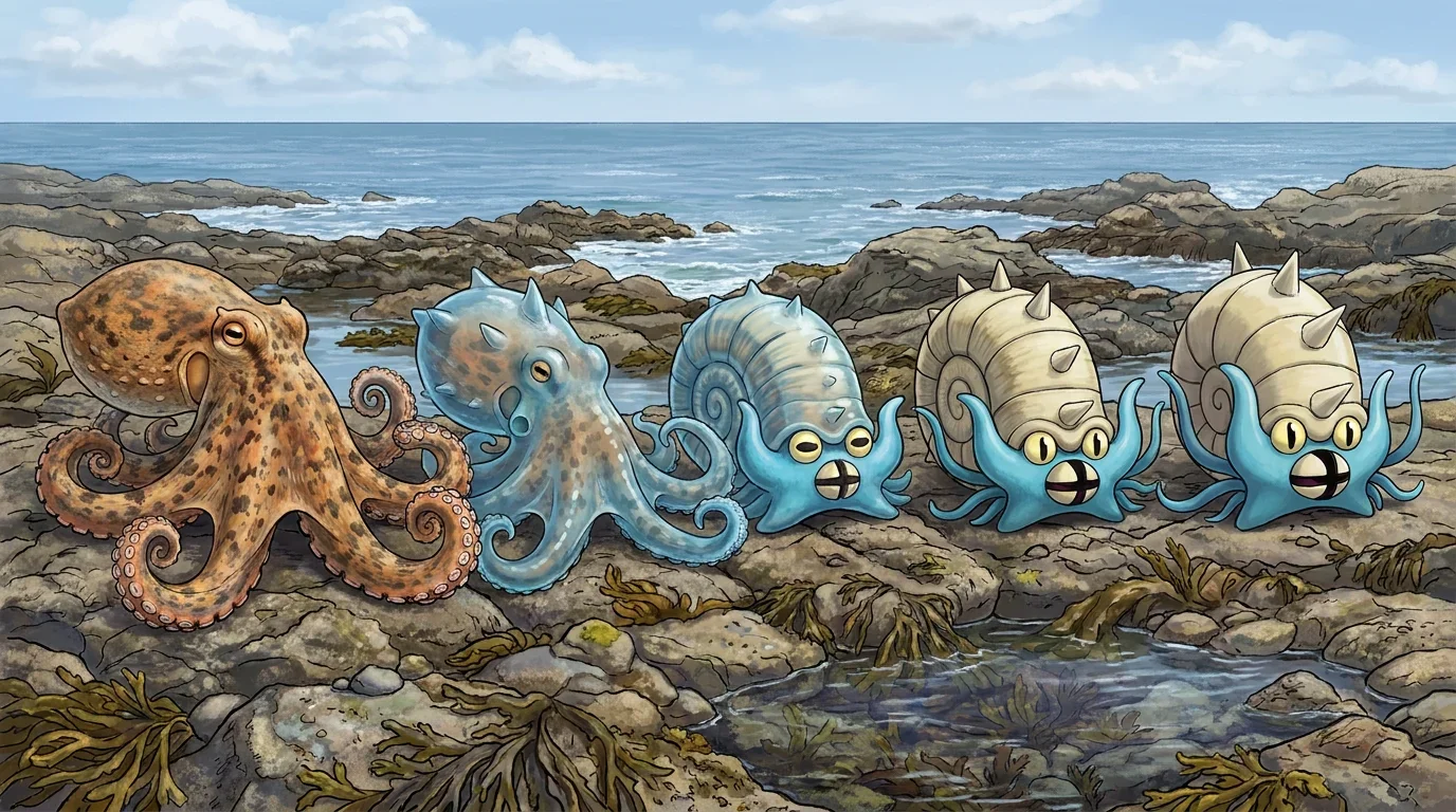 A adult common octopus turning into Omastar