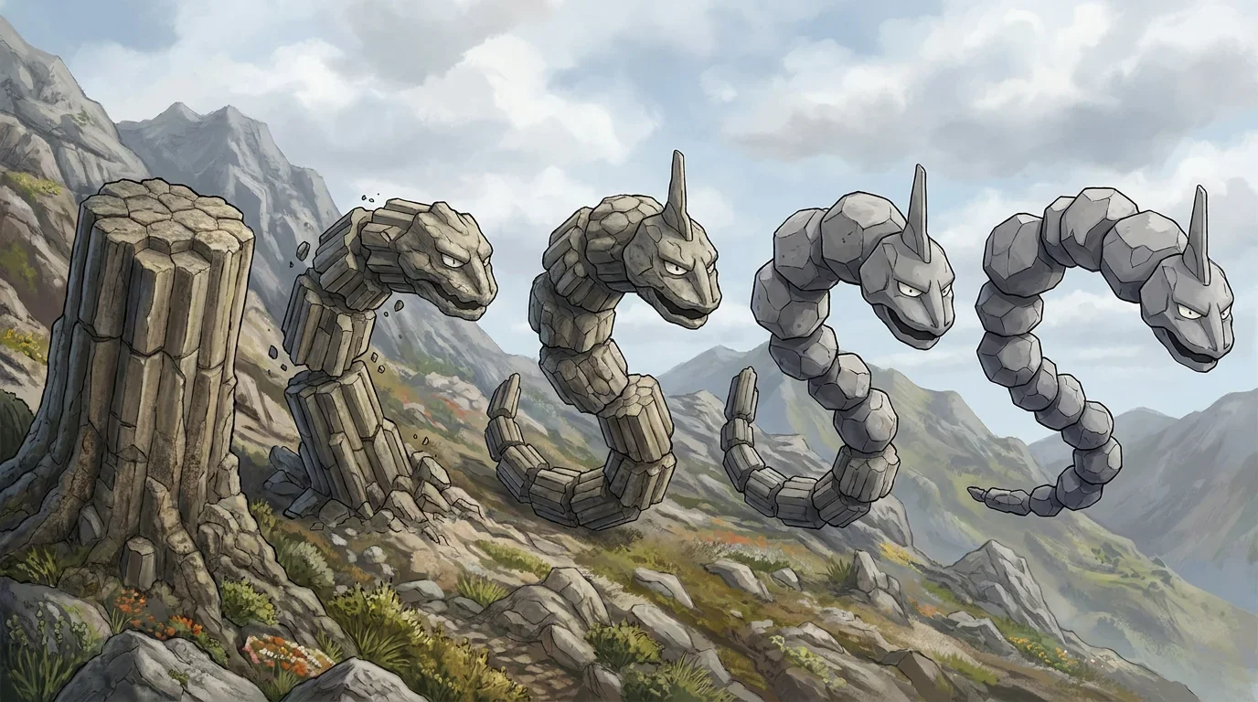 A basalt rock column turning into Onix