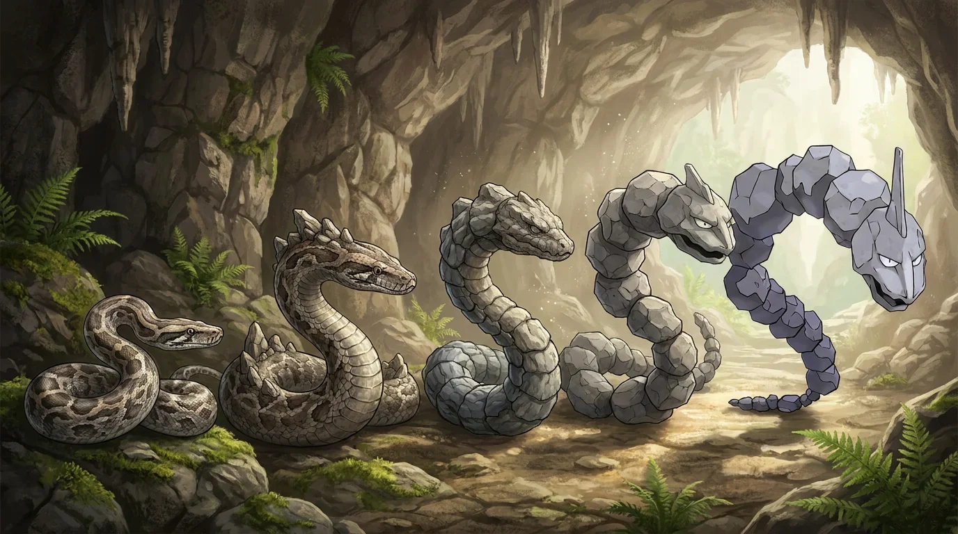 A rock python hatchling turning into Onix