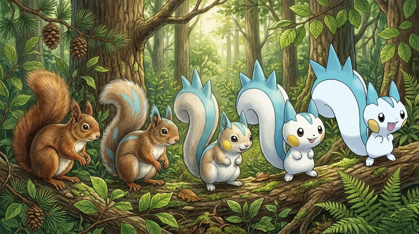 A red squirrel kit turning into Pachirisu