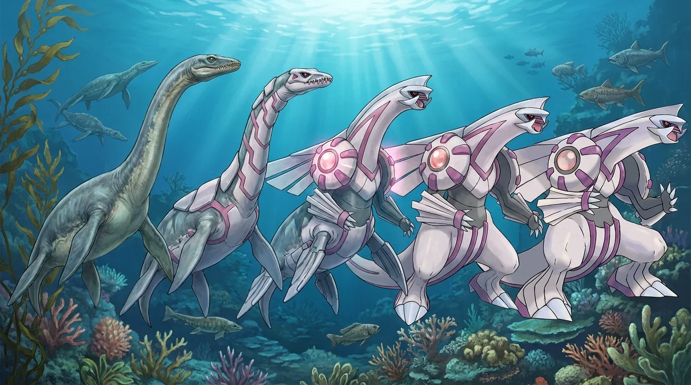 A giant plesiosaur turning into Palkia