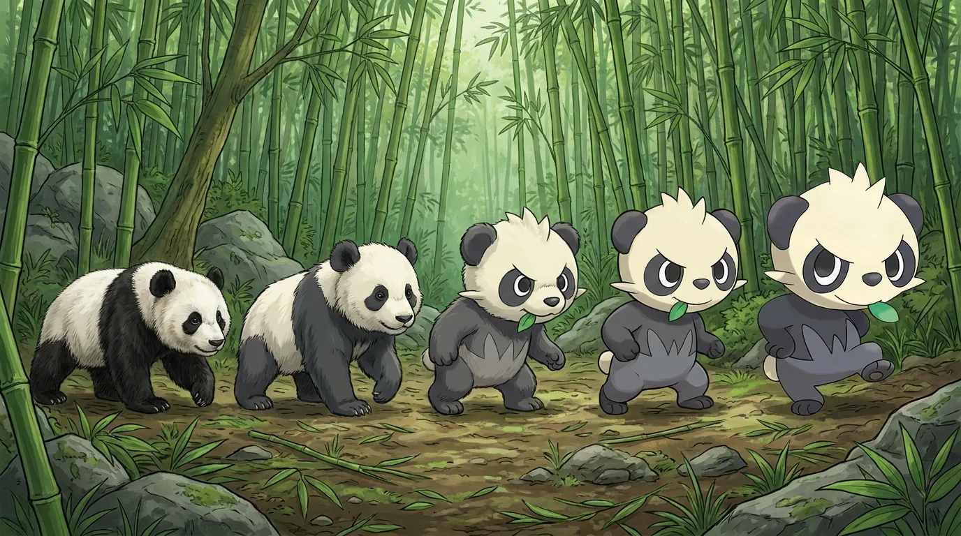 A giant panda cub turning into Pancham