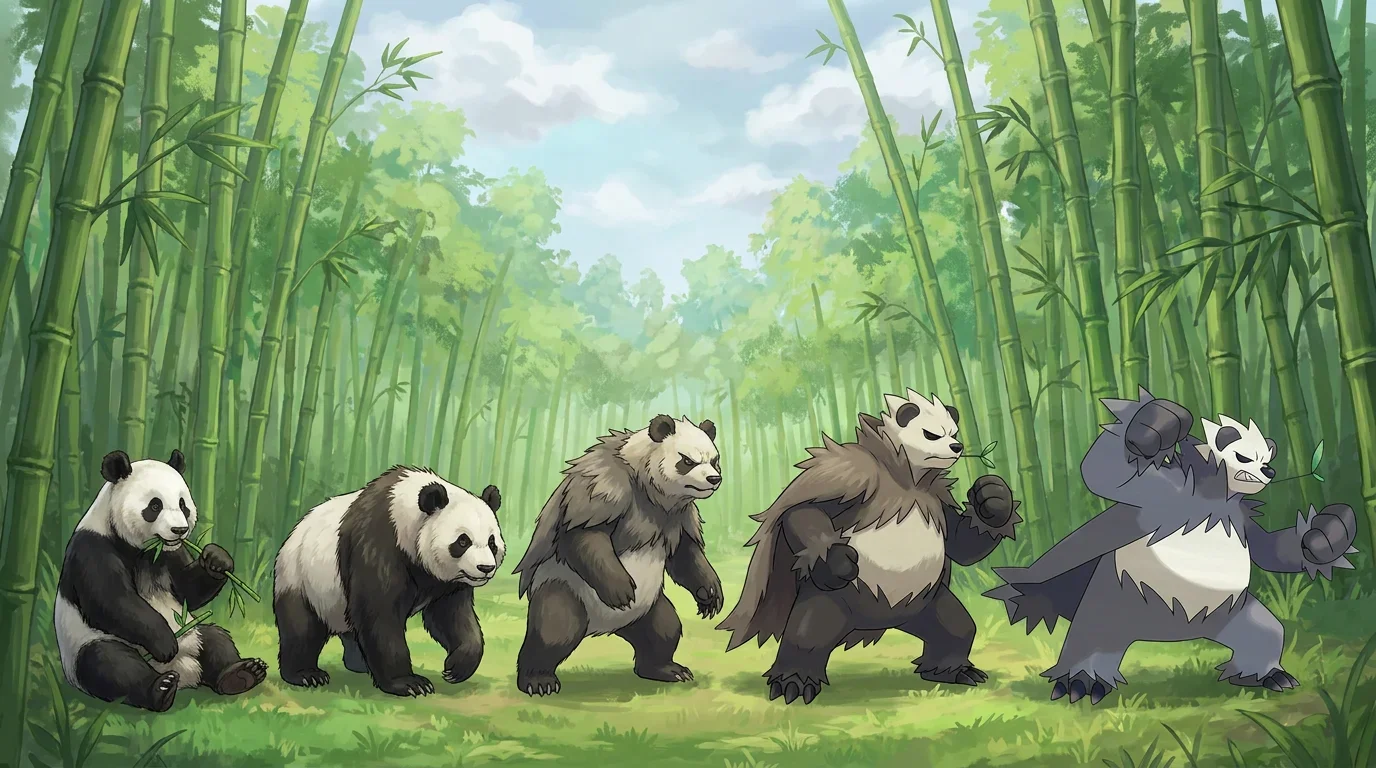 A giant panda turning into Pangoro