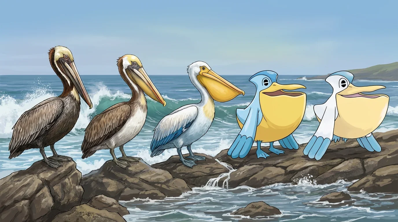 A brown pelican turning into Pelipper