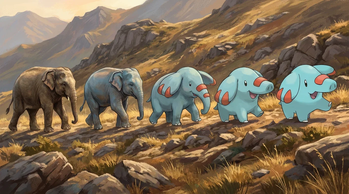 A asian elephant calf turning into Phanpy