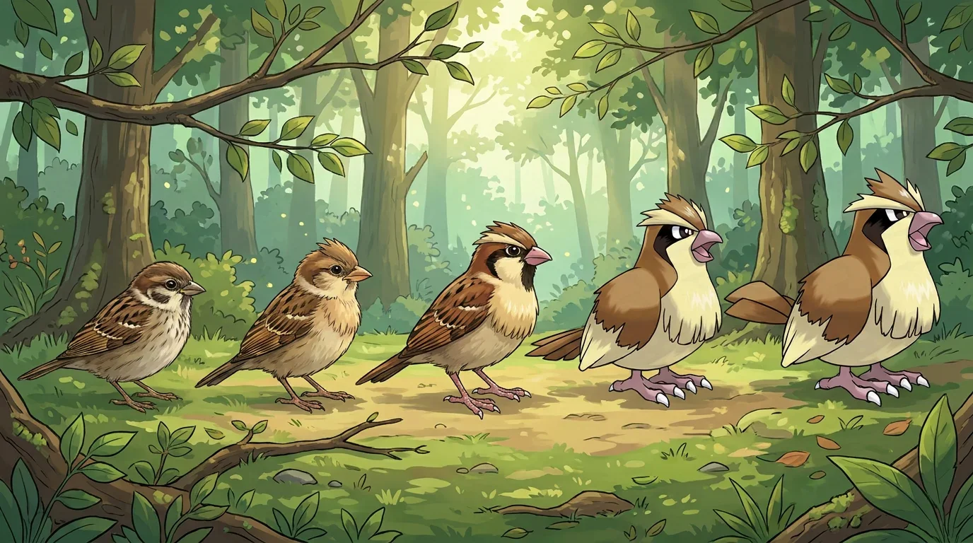 A sparrow chick turning into Pidgey