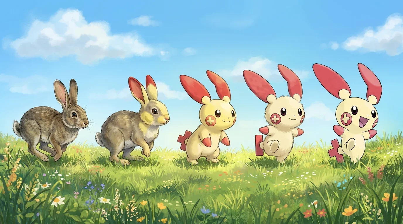 A young european rabbit turning into Plusle