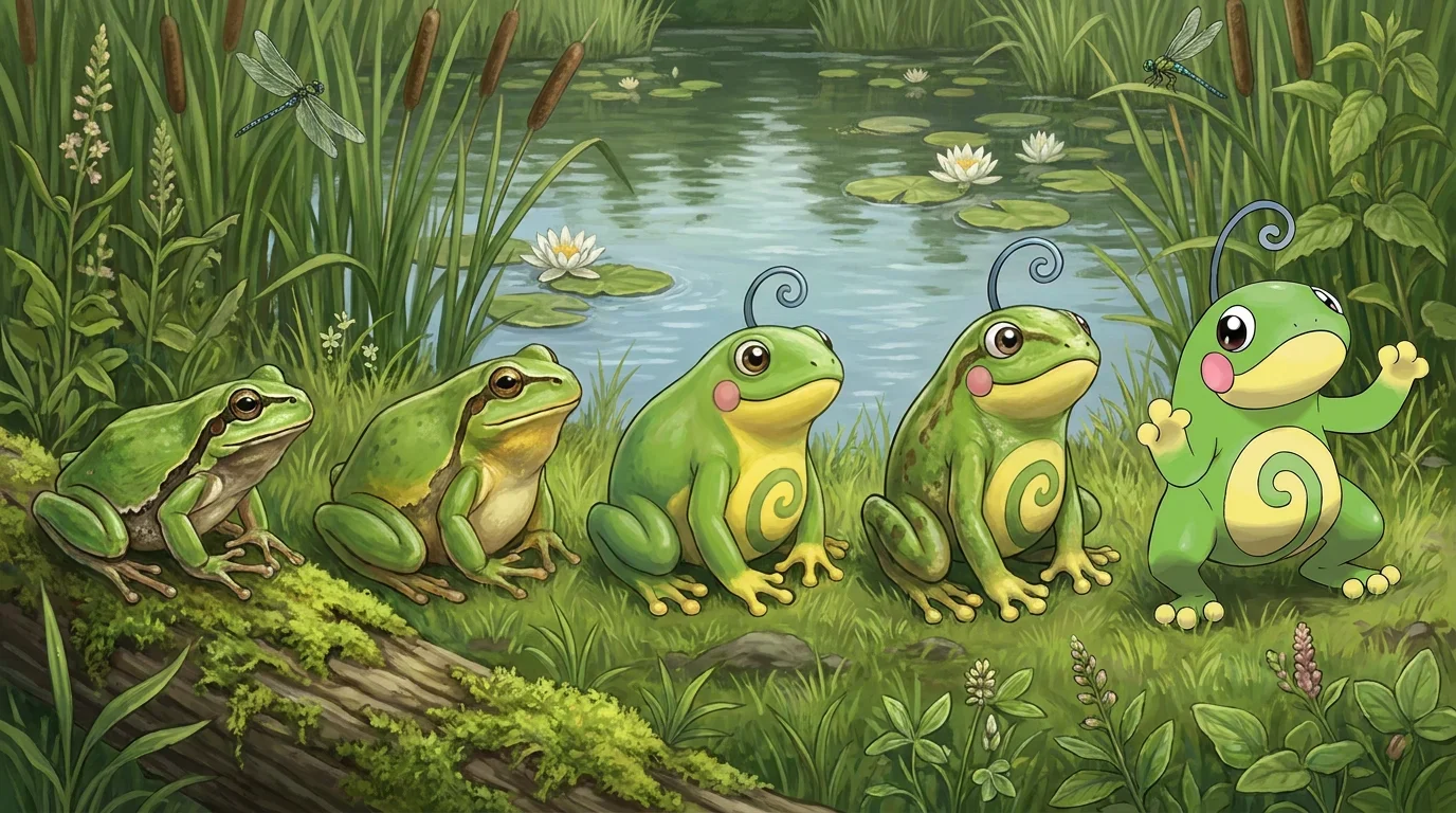 A european tree frog turning into Politoed