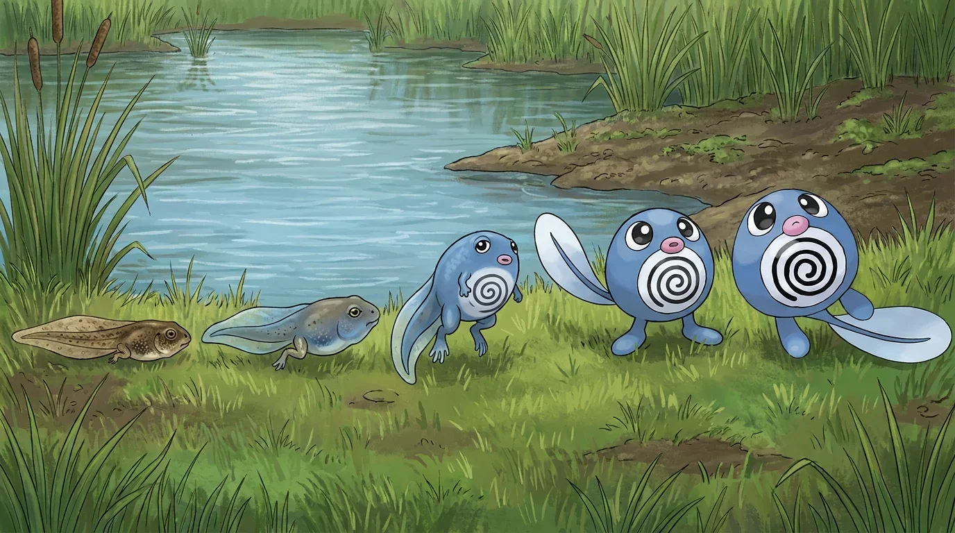 A common tadpole turning into Poliwag