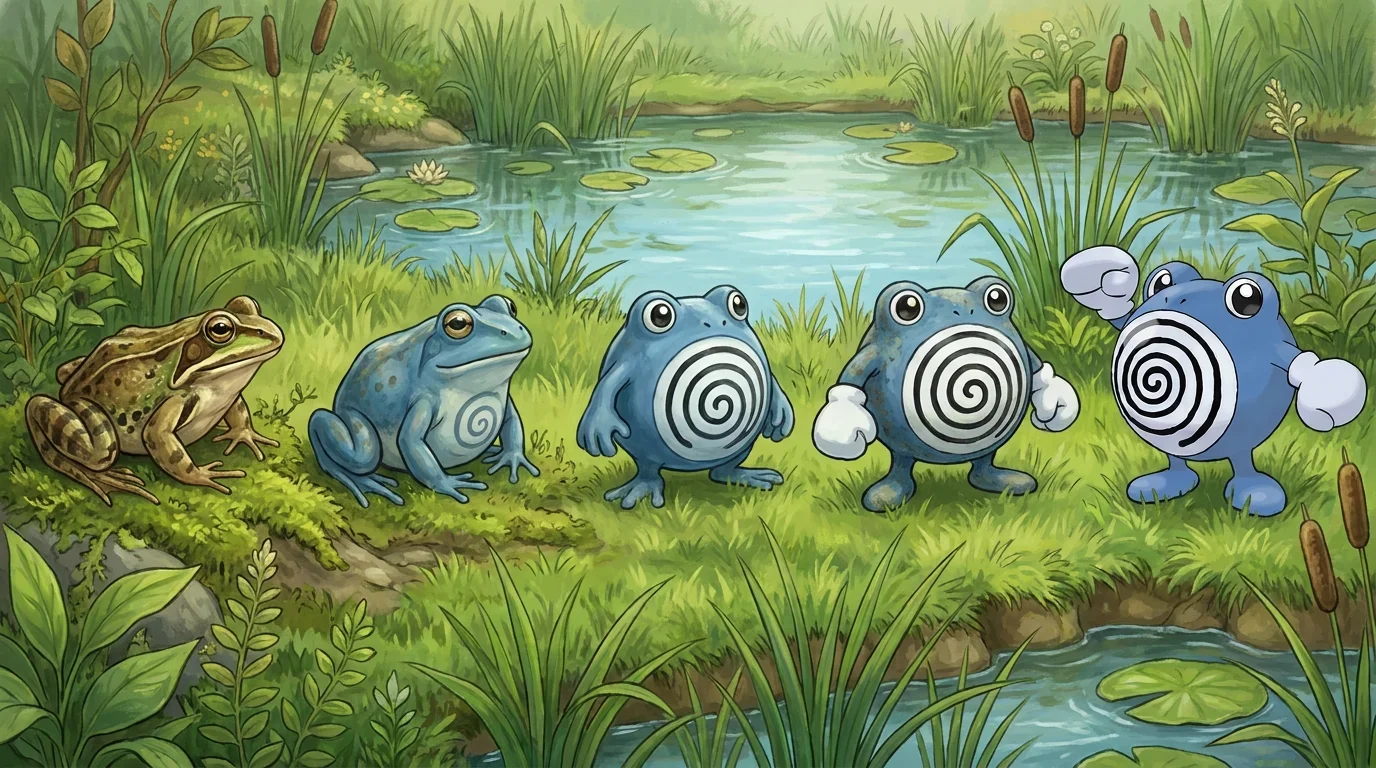 A common frog turning into Poliwhirl
