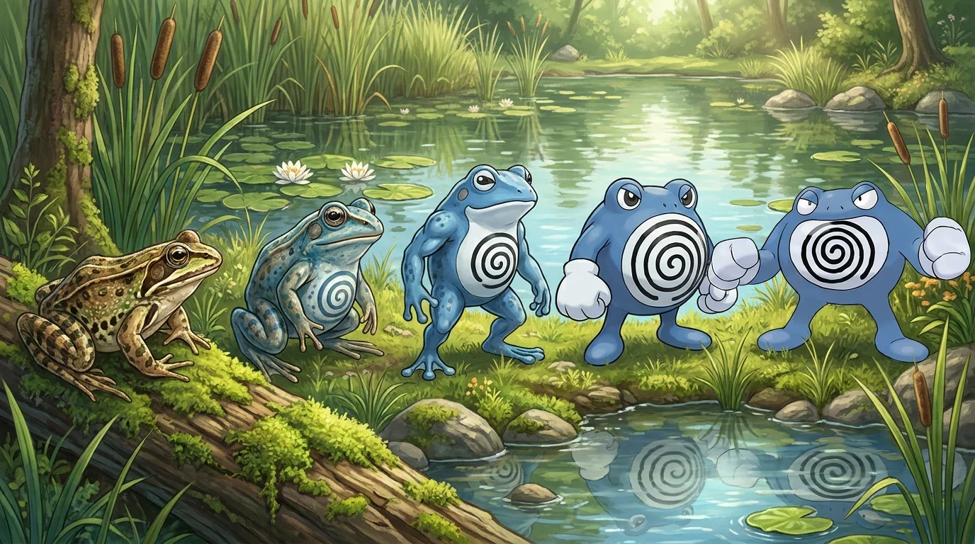 A common frog turning into Poliwrath