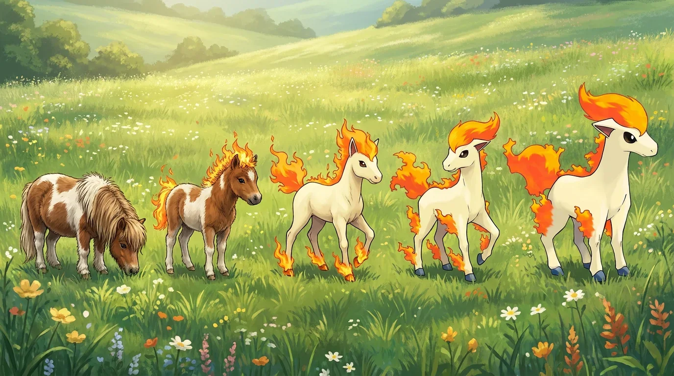 A shetland pony foal turning into Ponyta