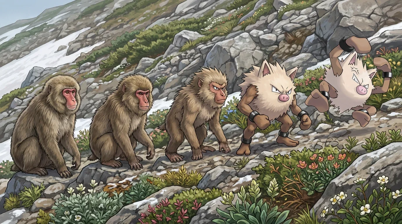 A japanese macaque turning into Primeape