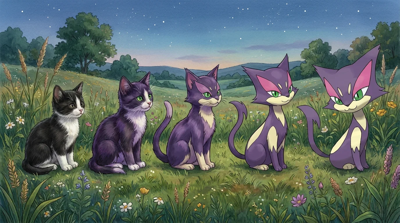 A tuxedo kitten turning into Purrloin