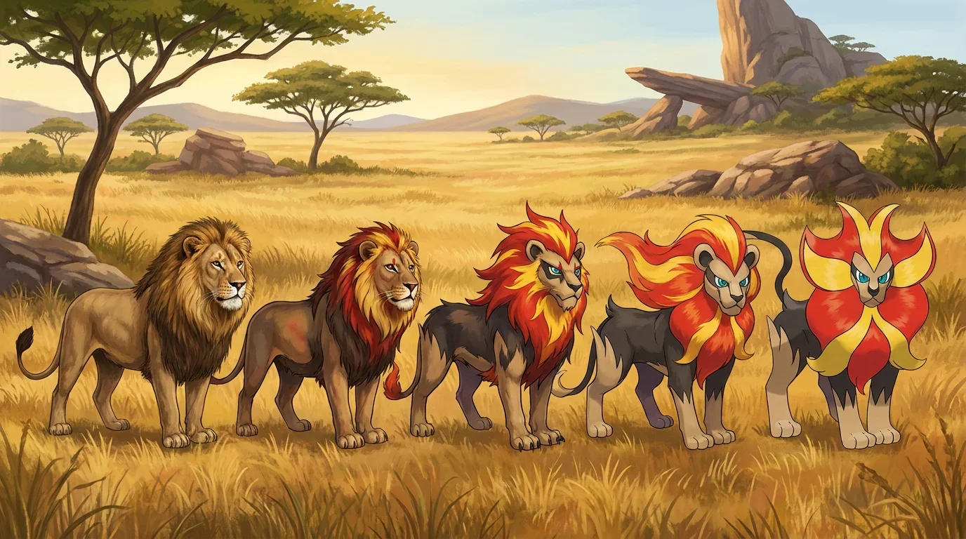 A african lion turning into Pyroar