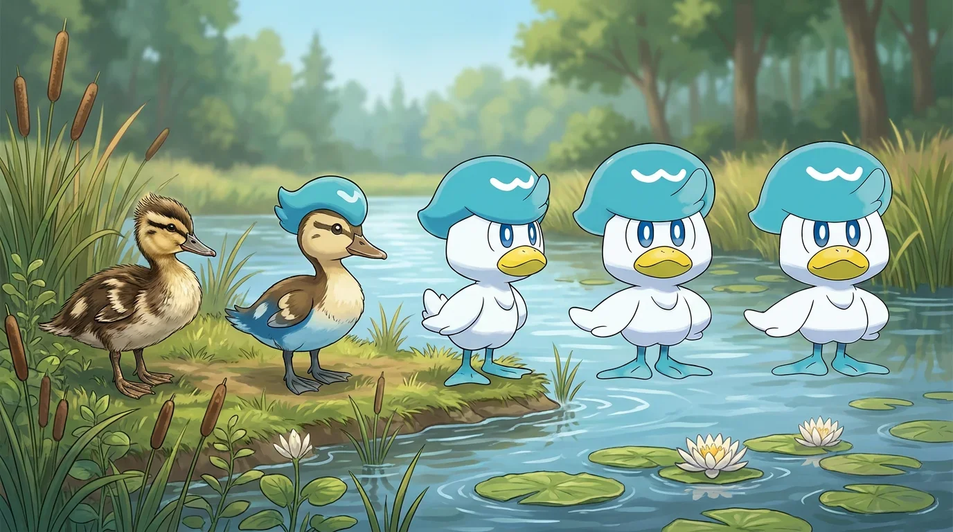 A crested duckling turning into Quaxly