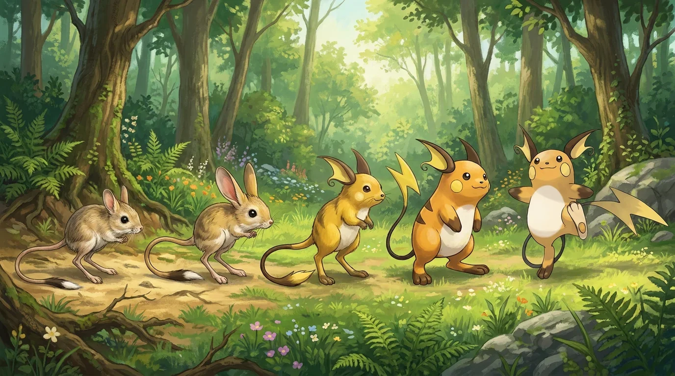 A adult jerboa turning into Raichu