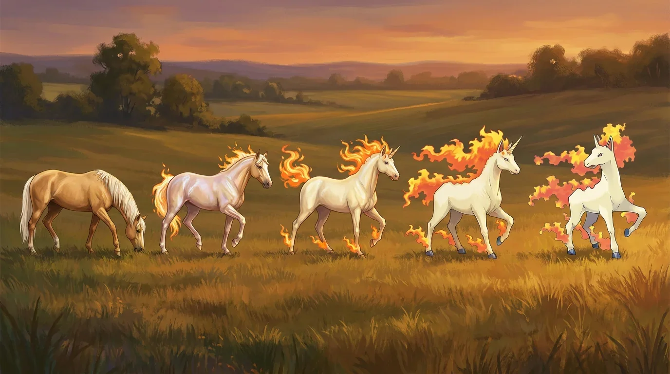 A palomino horse turning into Rapidash