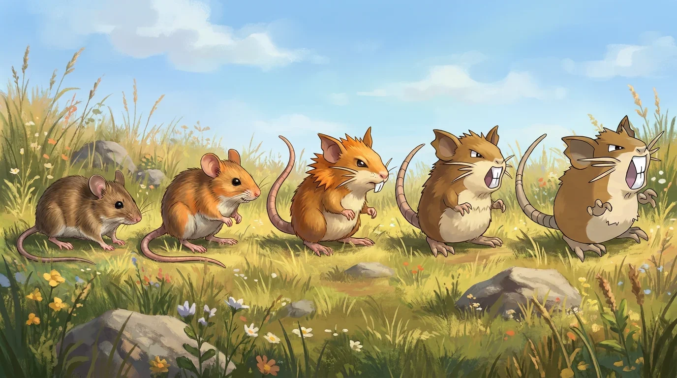 A adult house mouse turning into Raticate