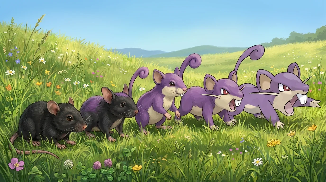 A black rat pup turning into Rattata