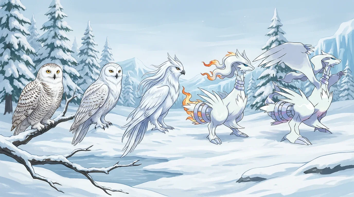 A snowy owl turning into Reshiram
