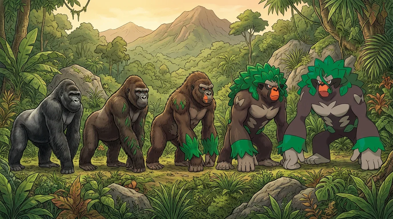 A mountain gorilla turning into Rillaboom