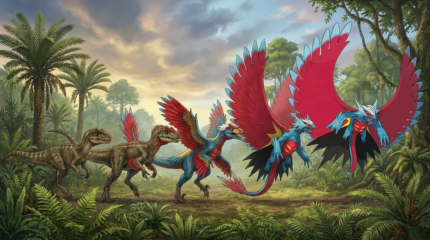 A young allosaurus turning into Roaring Moon