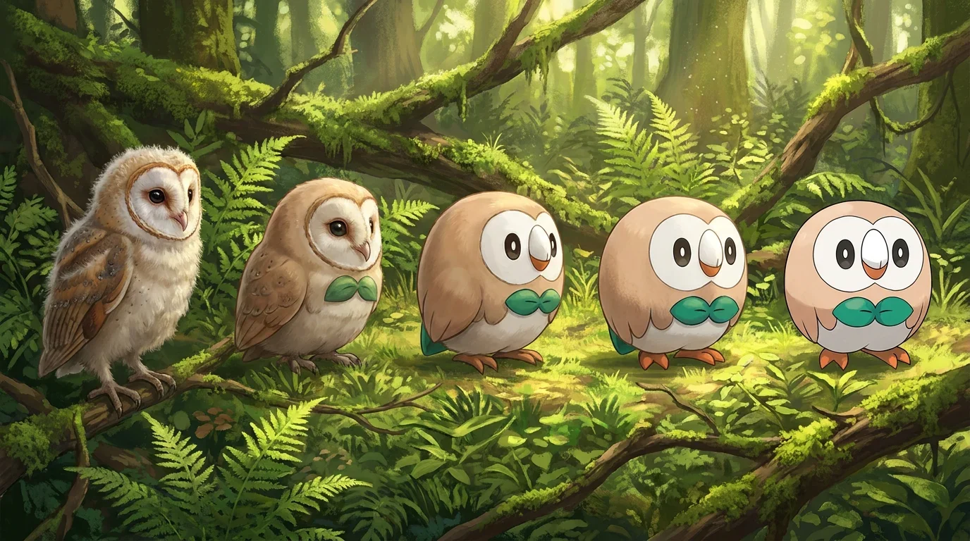 A barn owl chick turning into Rowlet