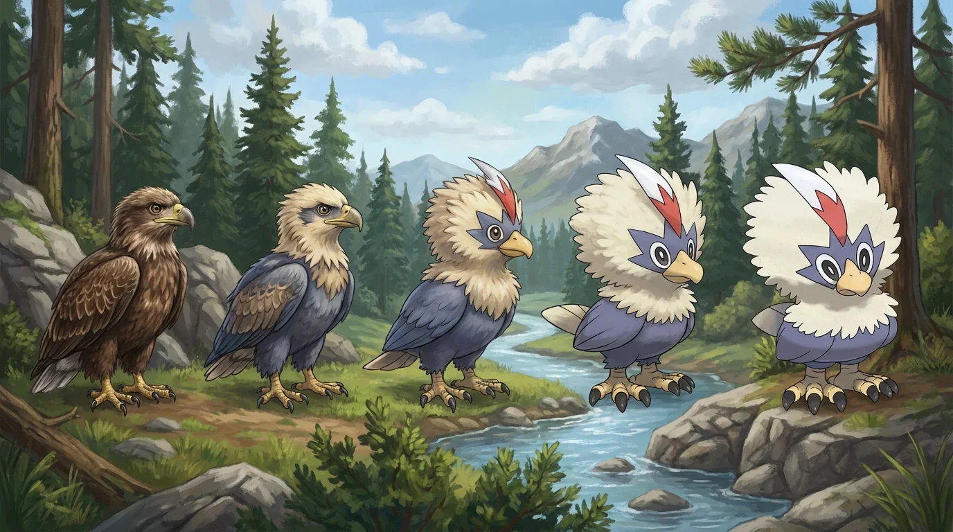 A bald eagle chick turning into Rufflet