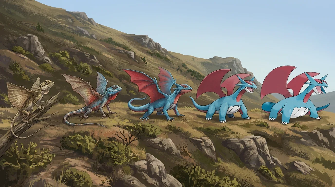 A young flying dragon lizard turning into Salamence