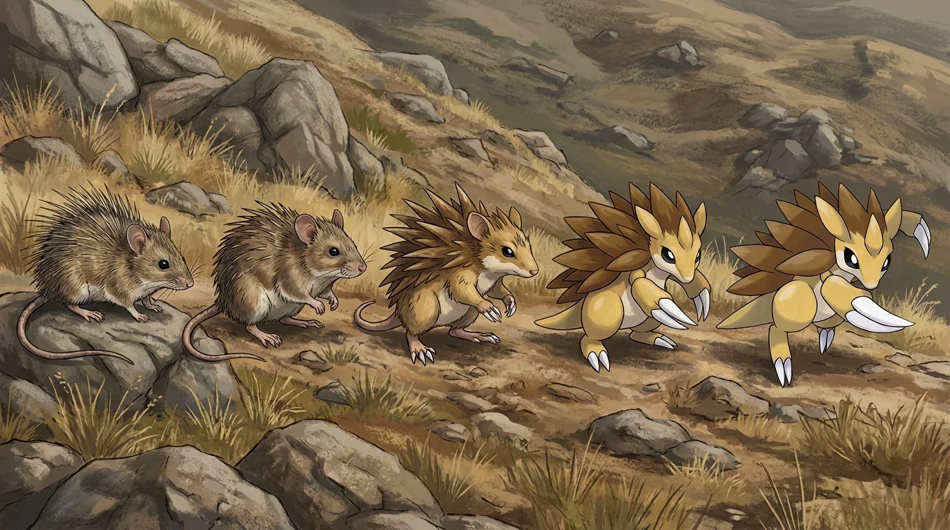 A adult spiny mouse turning into Sandslash