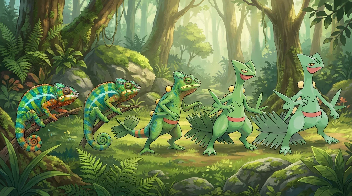 A panther chameleon turning into Sceptile