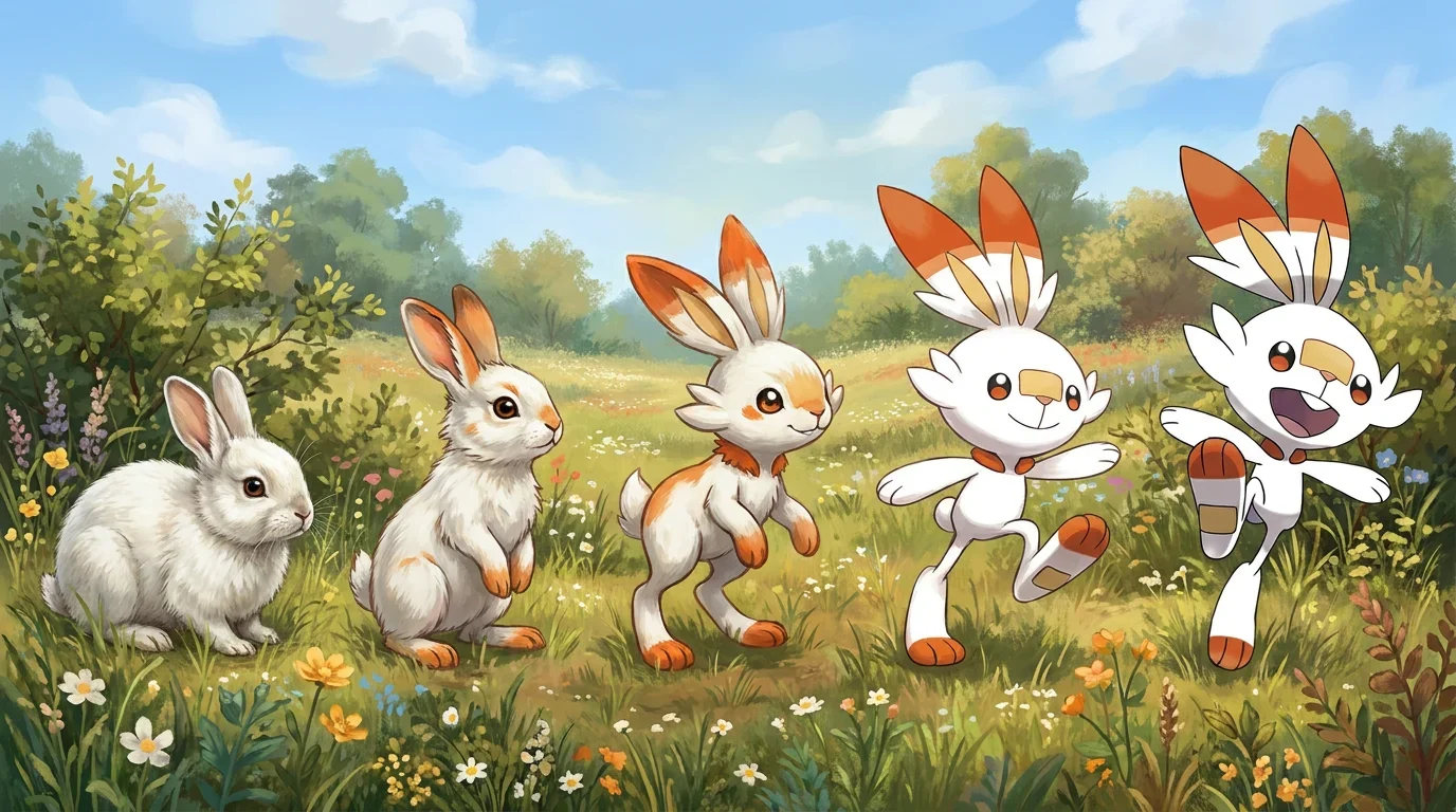 A white rabbit kit turning into Scorbunny