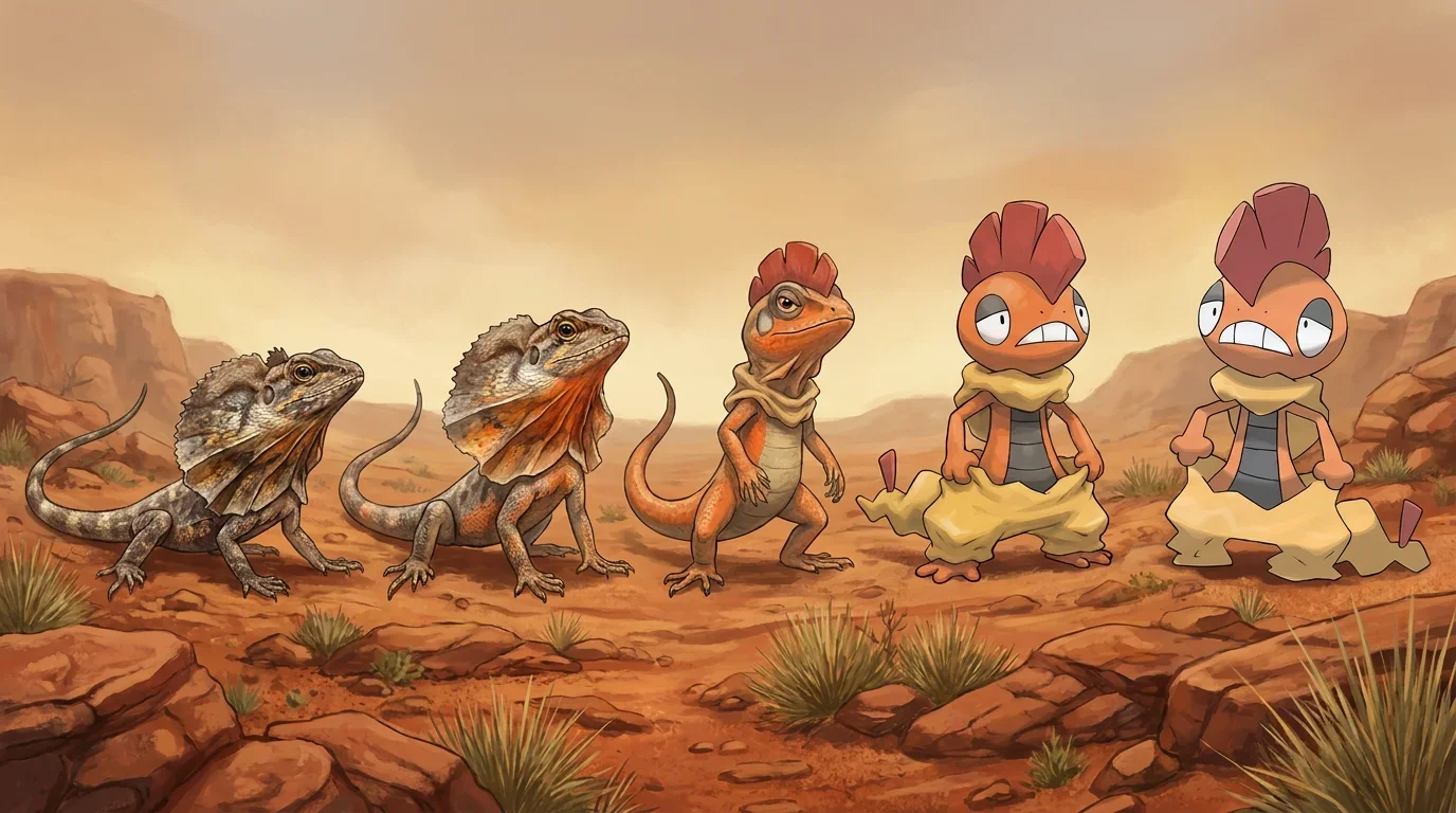 A young frilled lizard turning into Scrafty