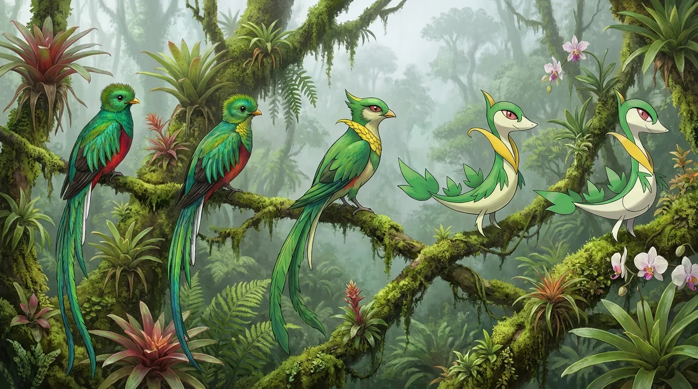 A resplendent quetzal turning into Servine