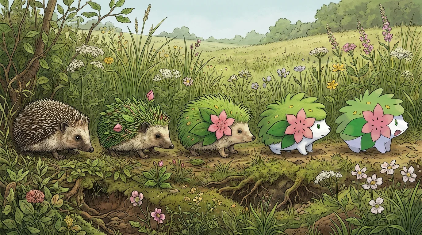 A european hedgehog turning into Shaymin