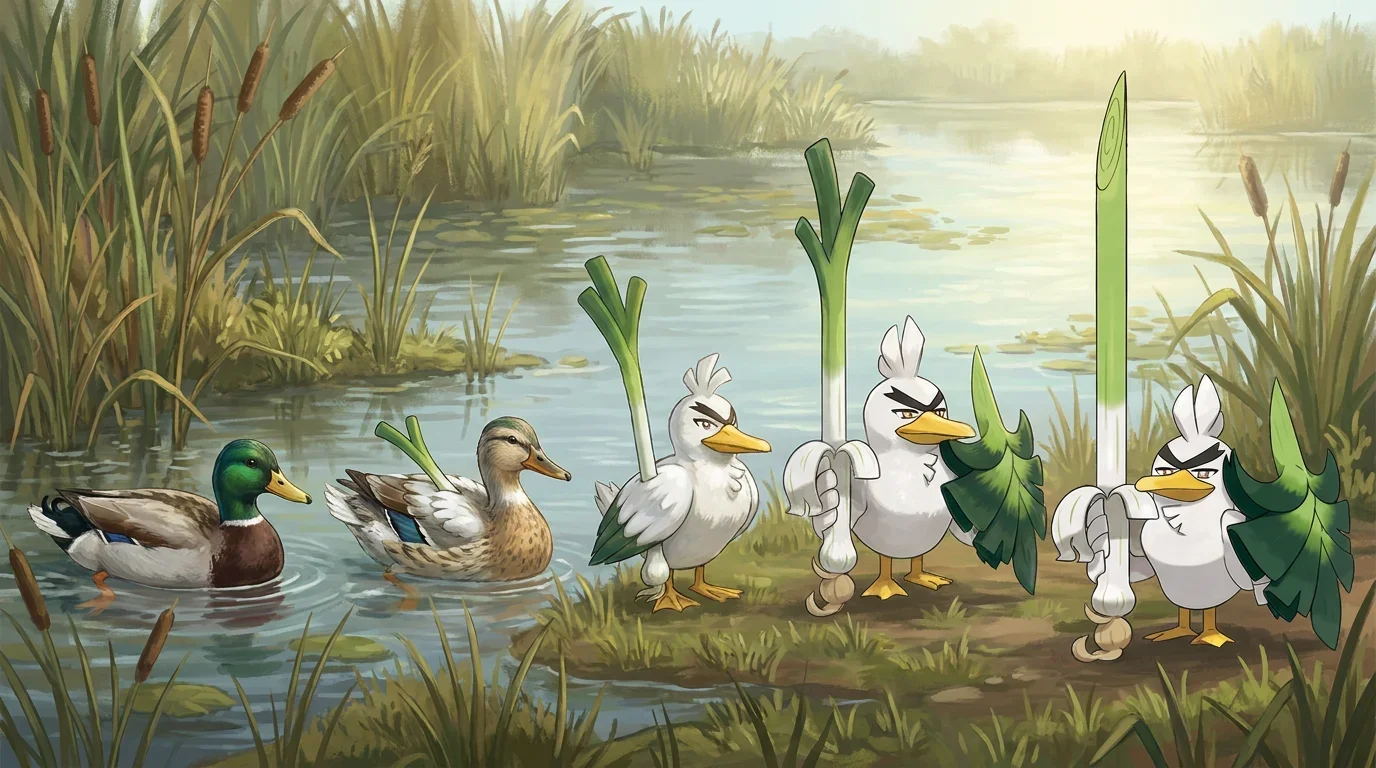 A wild duck turning into Sirfetch'd