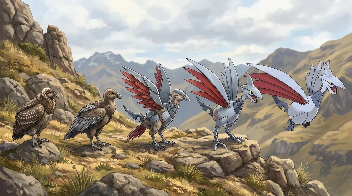 A andean condor chick turning into Skarmory