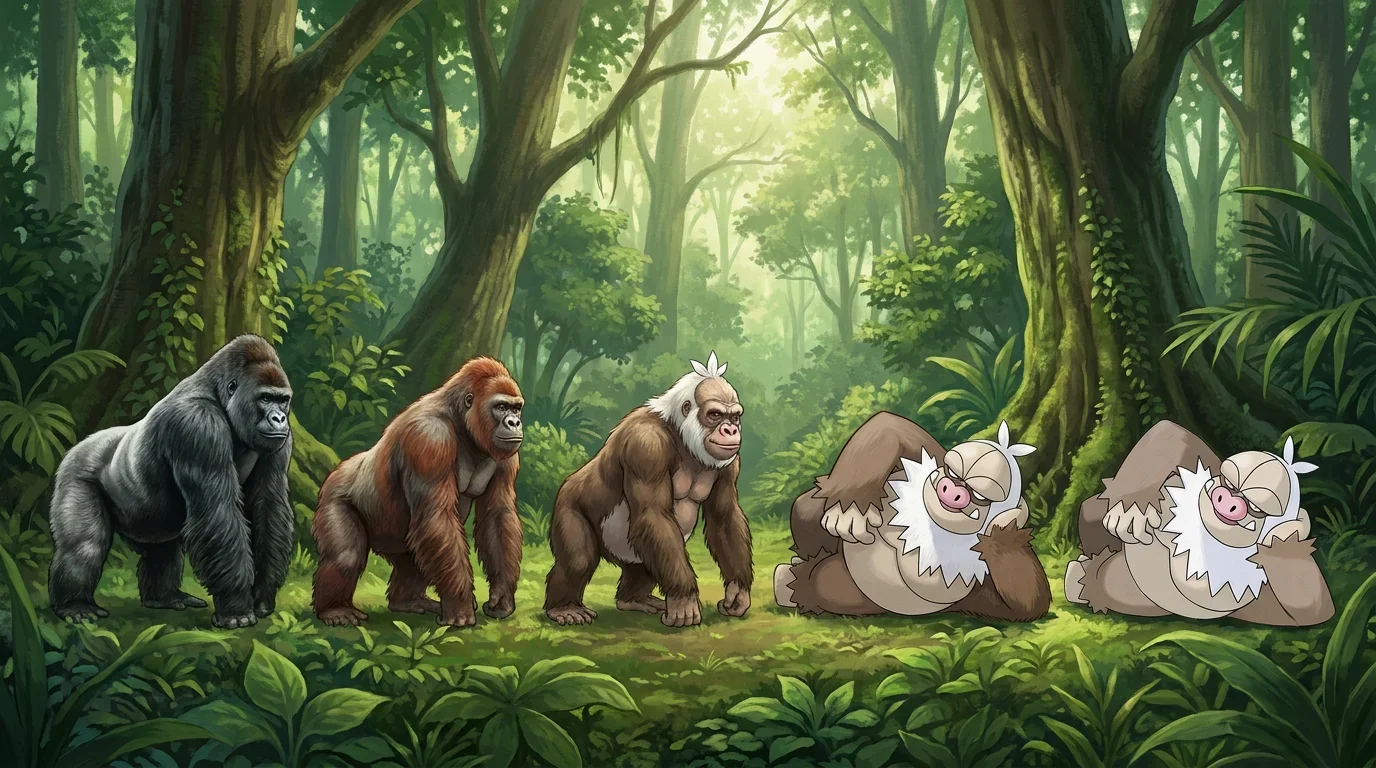 A adult gorilla turning into Slaking