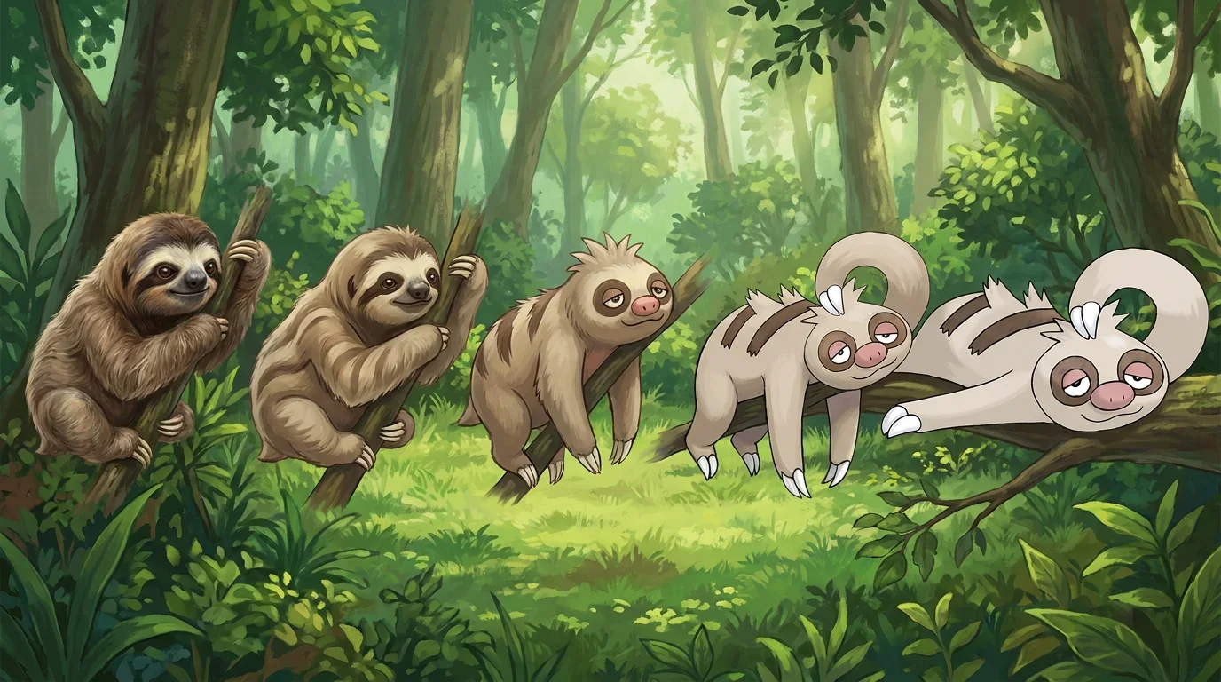 A baby two toed sloth turning into Slakoth