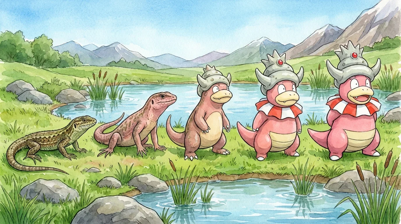 A mountain lizard turning into Slowking