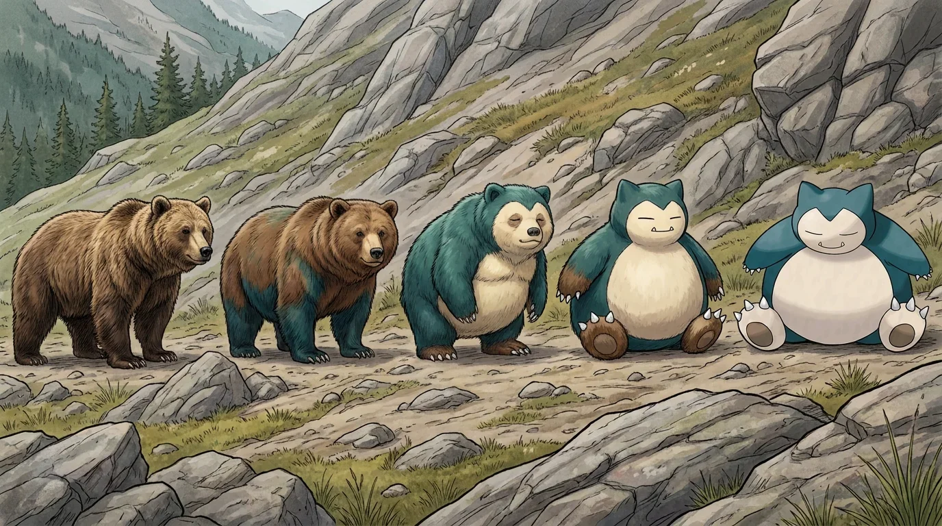 A brown bear turning into Snorlax