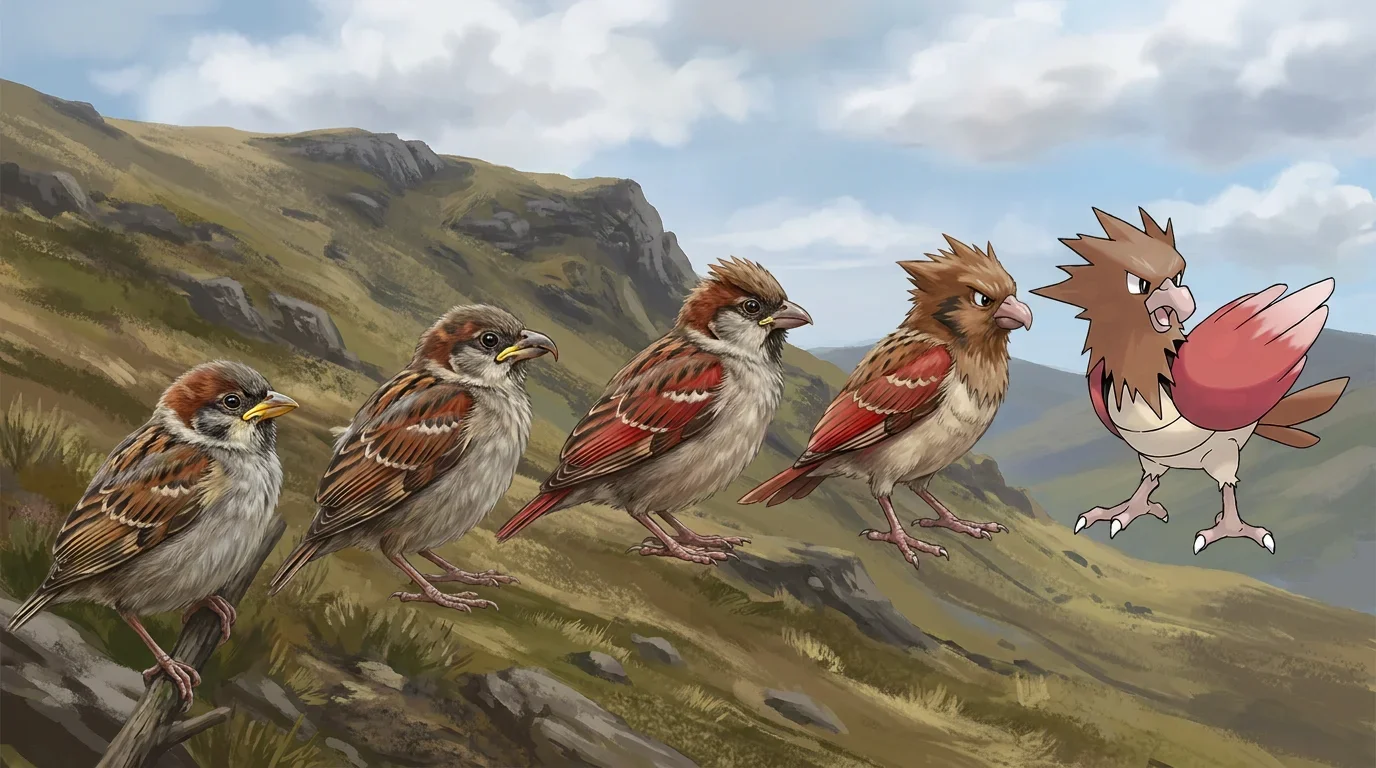 A tree sparrow chick turning into Spearow