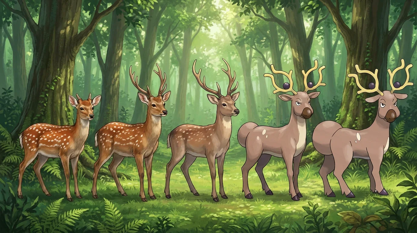 A sika deer fawn turning into Stantler