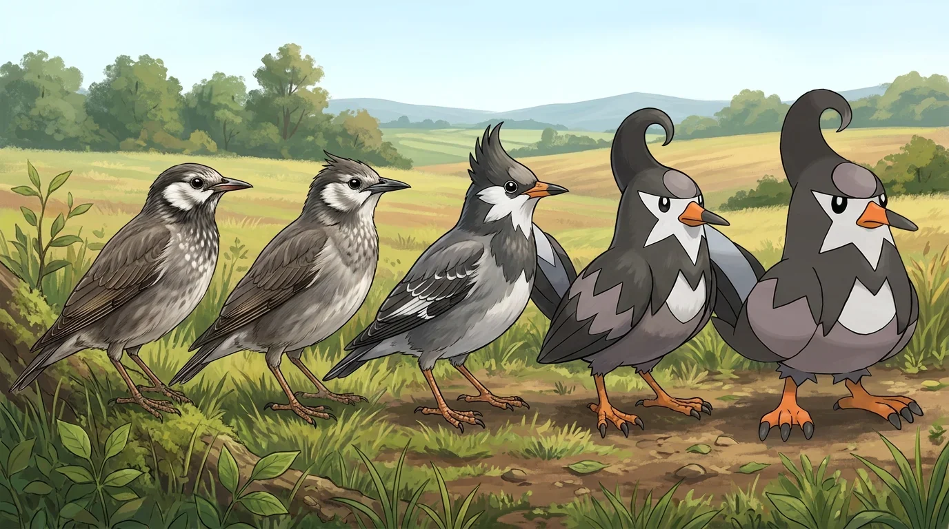 A white cheeked starling turning into Staravia