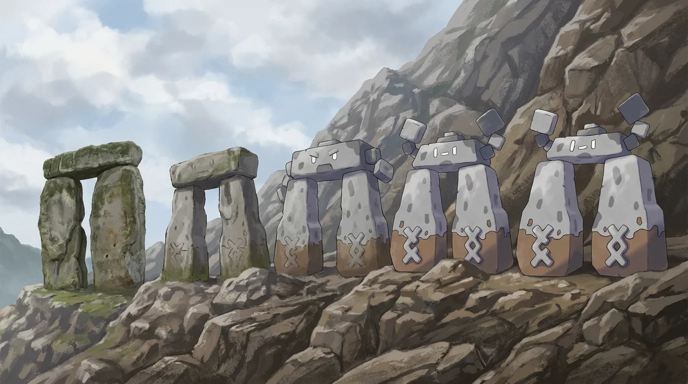 A stonehenge trilithon turning into Stonjourner
