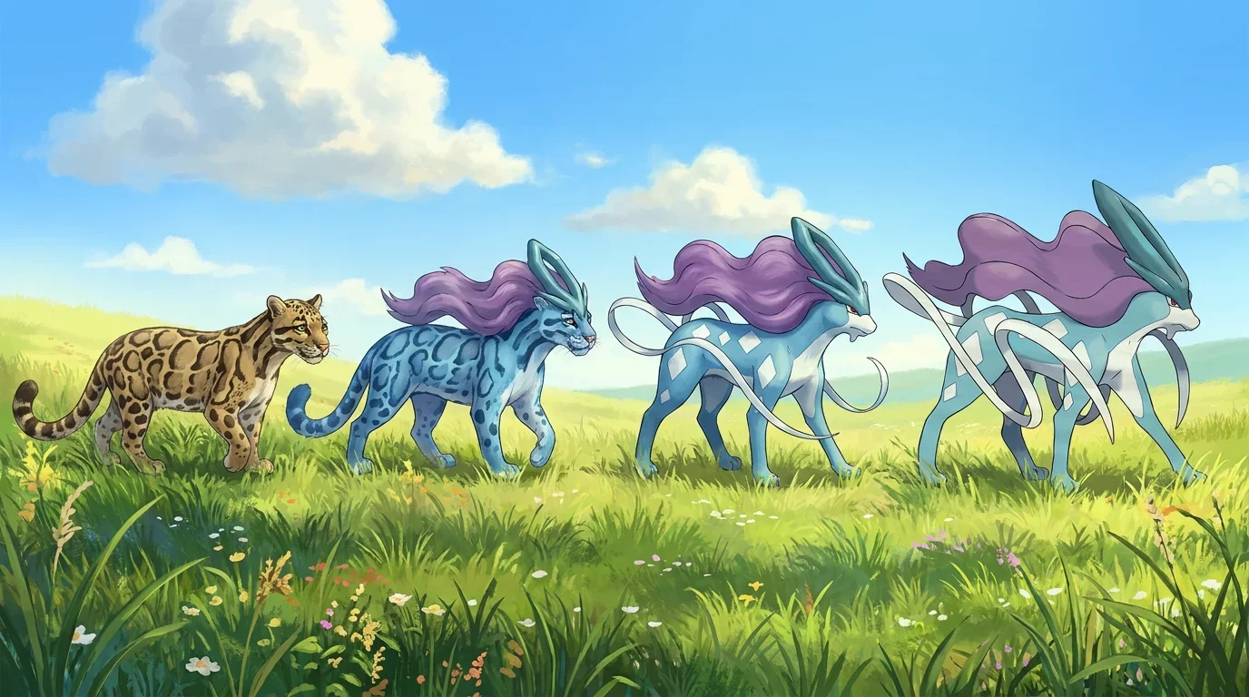 A clouded leopard turning into Suicune