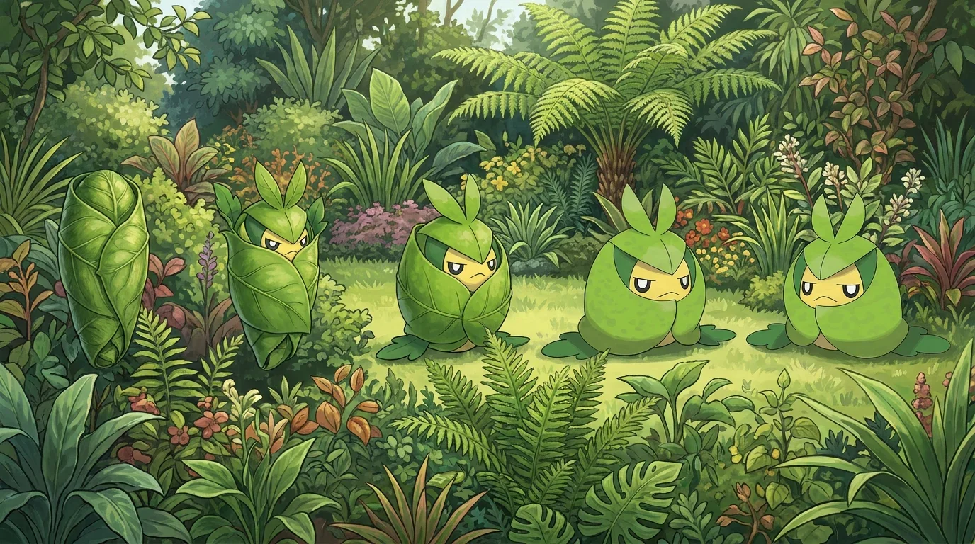 A rolled green leaf cocoon turning into Swadloon